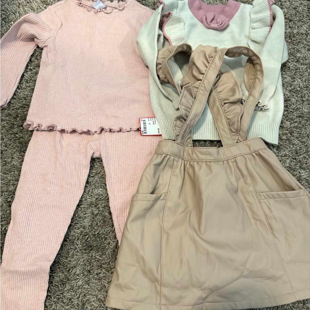 Bundle of 2 Kids 3T Pink and Tan outfit Sets
